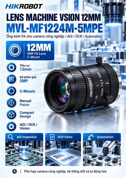 Lens HIKROBOT MVL-MF1224M-5MPE – 12mm F2.4 5MP 2/3 C-Mount