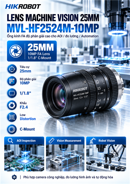 Lens Machine Vision HIKROBOT MVL-HF2524M-10MP – 25mm F2.4 10MP 1/1.8 C-Mount
