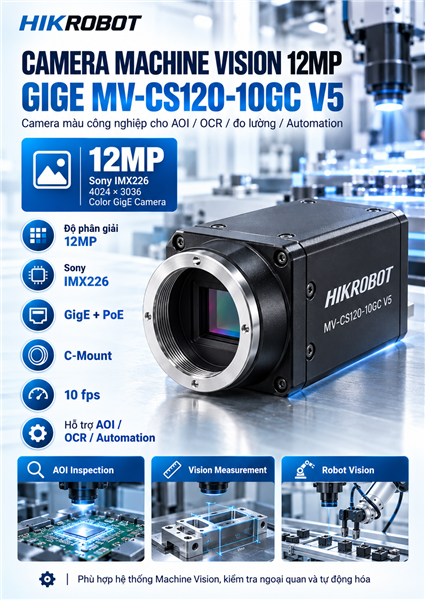 Camera Machine Vision HIKROBOT MV-CS120-10GC V5 – 12MP Color GigE Sony IMX226