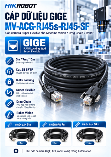 Cáp Camera GigE HIKROBOT MV-ACG-RJ45s-RJ45-SF – Super Flexible 5m / 7m / 10m