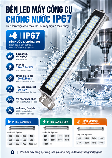 Đèn LED Máy Công Cụ Chống Nước IP67 – Đèn Chiếu Sáng CNC / Máy Tiện / Máy Phay